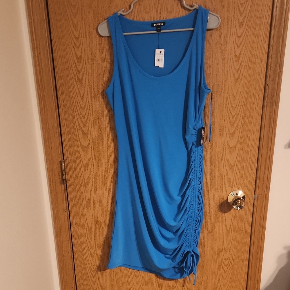 Blue Sleeveless Dress with Ruched Side